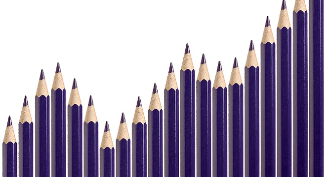 Business graph illustrating growth made up of blue pencils